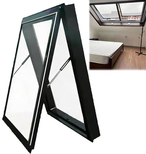 Roof Access Hatch Skylight, Flat Roof Window, Aluminum Egress Window, Double Tempered Glass Venting Skylight, Roof Maintenance Hatch Scuttle Door, for Attic Sunroom Basement(32x32 in)