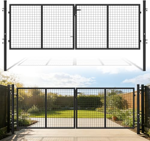 Ansobea Gartentor Anthrazit, 300x100cm Gartentür aus verzinkter Stahl, Gartenzaun Zauntür mit Schloss, Griff und 3 Schlüsseln, Doppeltor, für Garten Tor Gartenpforte Hoftor