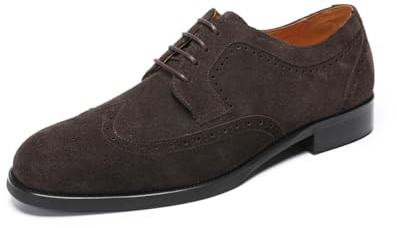 FIAVOM Mens Dress Shoes Suede Leather Derby Full Brogue Wingtip Formal Casual Leather Shoes for Men Dark Brown(Suede) US 8