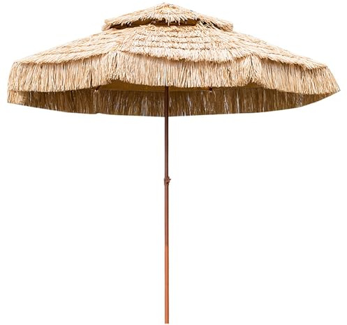 Générique Parasol De Jardin Double Toit 2,50 M Style Tiki Paille PE, Parasol Hawaïen avec Baleines en Fibre De Carbone, 8 Baleines Ventilé, Parasol Extérieur pour Terrasse Plage