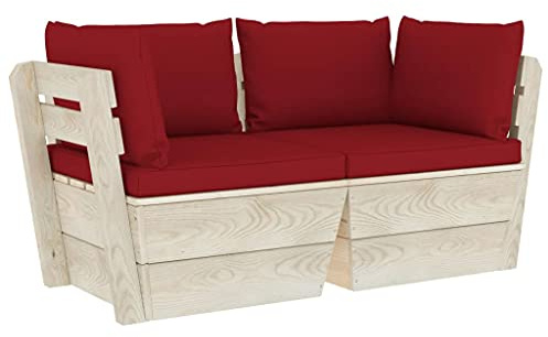 Makastle Canapé Palette d'angle en Bois d'Épicéa Imprégné avec Coussins en Polyester, 2 Places, 60 x 60 x 65 cm, Rouge Bordeaux, Assemblage Requis, 45,2 kg