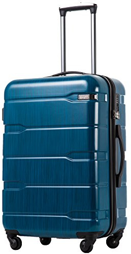 Coolife Expandable Large Checked Luggage Hardside PC+ABS Suitcase with TSA Lock, Lightweight Rolling Carry On with Spinner Wheels(Caribbean Blue, 28in)