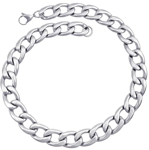 RUGGED steel - Damen Kette aus massivem Edelstahl 15 mm breit - stylische kurze XXL Statement Gliederkette für Frauen - 40 45 50 cm - Silber (Hochglanz) wasserfest & hypoallergen - inkl. Schmuck-Box