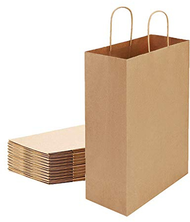 10Pcs Large Kraft Brown Paper Bags with Handle Paper Carrier Bags Paper Gift Bags Recycled Paper Packaging Bags for Grocery Baking Shopping Merchandise Boutique Retail Bags Food Takeaway Bags