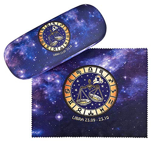 VON LILIENFELD Brillenetui Sternzeichen Waage Motiv Etui Brille Mikrofaser Brillenputztuch Brillenbox Stabiles Hardcase Set mit Stoff bezogen