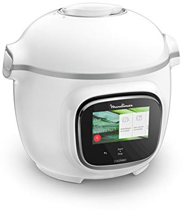Moulinex Cookeo Touch Multicooker, Vasca da 6 L, Alta Pressione, Touch Screen, 13 modalità di cottura, 250 ricette, App Mon Cookeo, Bianco CE901100