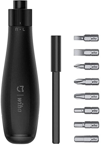 Xiaomi Mi x Wiha Precision 8-in-1 Screwdriver (Ratchet Function: Left/Clockwise Rotation + Locked, 15 Nm Max. Torque, Bit Reservoir, 8 WiHa Bits Made of S2 Steel, 105 mm Extension Shaft)