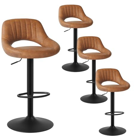EUGAD 4X Barhocker Tresenhocker Bistrohocker Designer Hocker drehbar und stufenlos höhenverstellbar mit Rückenlehne aus Kunstleder Gestell aus Stahl Braun, 0667BY-4