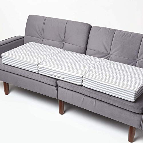 HOMESCAPES Cuscino per seduta per divano a 3 posti, cuscino rialzante sfoderabile in cotone, grigio a righe, 150 x 50 x 10 cm