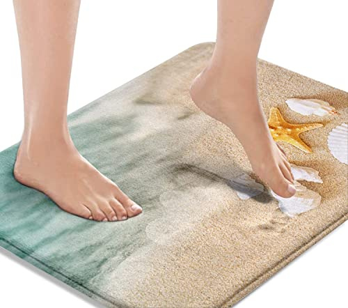 Britimes Badematten für Badezimmer, Badteppiche, rutschfest, Strand, Seestern, Muschel, waschbarer Bezug, Bodenteppich, Bodenmatte, Badezimmerdekoration, Schlafzimmer, Innenbereich