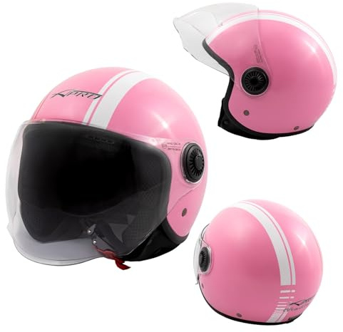 Moto Casque Jet Visière Rose ECE 22 06 Approuvé Graphiques Blancs XL