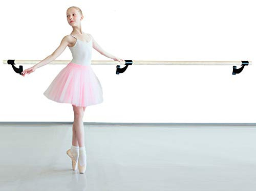 Ballet Barre Wall Mounted 3 FT Long Single Bar Black 2.0” Diameter | Fixed Height Ballet Barre System Traditional Wood | Home/Studio Ballet Bar, Dance Bar, Stretch Bar, Dancing/Stretching