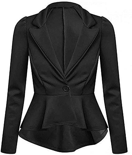 R&N FASHIONS Ladies Slim Fit Long Sleeve Peplum Frill Blazer Jacket Coat with Cropped Design, Stretch Fabric and Elegant Tailoring for Office or Evening Wear (Black, 12)