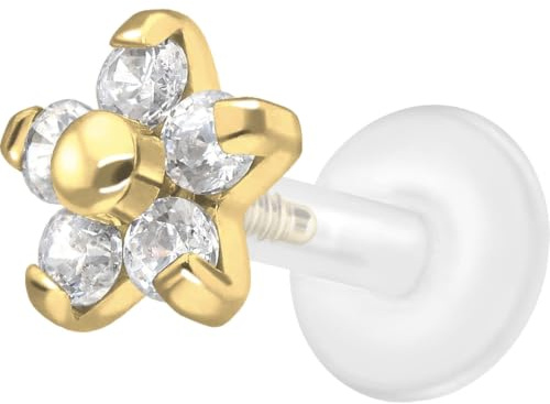 PIERCINGLINE PTFE Labret mit Innengewinde | TITAN AUFSATZ KRISTALLBLUME| Piercing Lippe Nase Ohr Helix | Farb & Größenauswahl