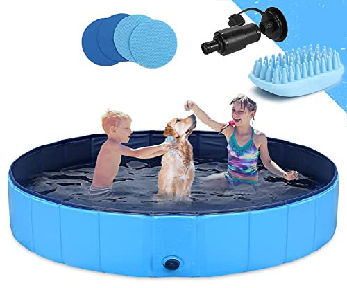 GoStock Piscine Pliable pour Chiens Animaux de Compagnie et Enfants Baignoire Bassin de Baignade Pataugeoire Portable en PVC Antidérapant Tub de Chien et Chat Piscine d’Enfant et de Chien 160x30