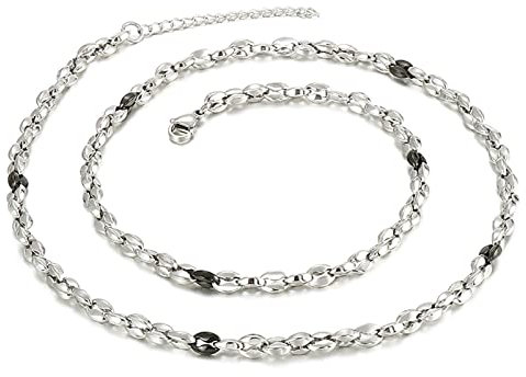 Beydodo Kette Edelstahl 64CM Herren, 5MM Bohnenkette Hip Hop Partnerkette Silber Schwarz Halskette für Männer Jugend