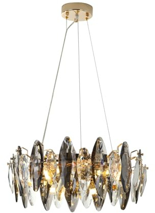 6 Kopf E14 LED Glühbirne Abnehmbare Wohnzimmer Luxus Kristall Hänge Lampe | Freie Höheneinstellung K9 Mehrseitige Kristalle Lichtbrechungsatmosphäre High-End-Luxus Einfacher Wechsel der Glühbirne