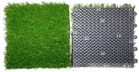 Dalles Gazon Artificiel Tuiles De Gazon Artificiel, Convient pour La Cour D'école/Terrain De Football/Pont De Piscine, Tapis De Gazon Auto-drainant À Emboîtement, 25x25cm/10x10 (Color : 32pcs/2 m2)