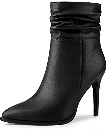 Allegra K Women's Slouched Pointed Toe Stiletto Heel Black Ankle Boots 8 M US