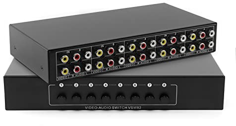 Yibichin 8 in 2 Out 8 -Wege -Composite AV Switcher 3 RCA Video L/R Audio Switch Box Selector 8 in 2 Out 8x2 HDTV LCD DVD STB Game Consoles
