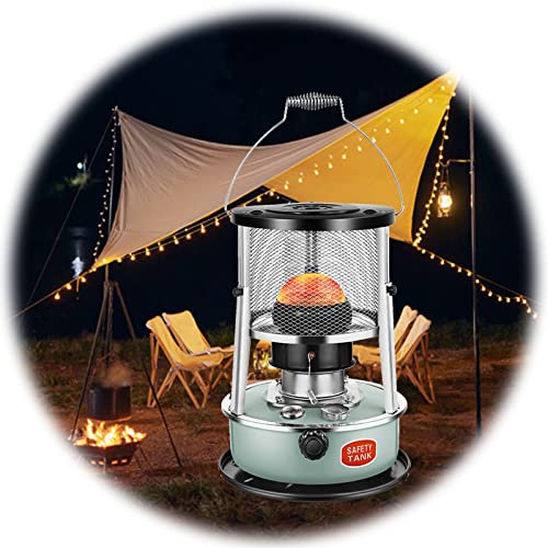 Calentador de queroseno 2 en 1 Estufa de camping sin electricidad Calentadores de aceite portátiles para interiores 4.5L NEGRO/VERDE Carpa Estufa de calefacción Barbacoa Pesca Patio de emergencia