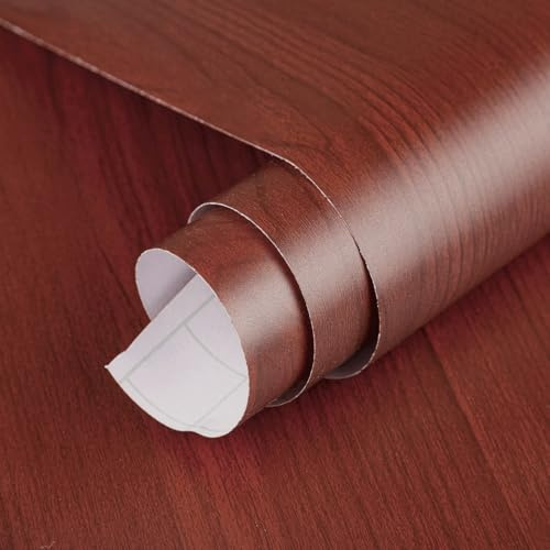 BAYYA Wide Cherry Wood Grain Self-Adhesive Wallpaper Red Brown 24x197inch Matte Thick Waterproof Furniture Stickers Cabinet Countertop Contact Paper DIY Vinyl Wall Paper Faux Wood Stickers Removable