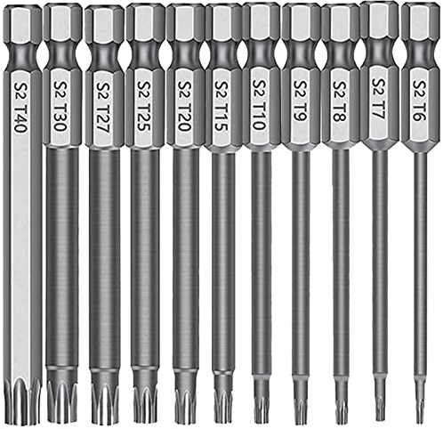 Bestgle Torx Bit Set 11-stück 75mm S2 Stahl mit Magnetischen Torx Schraubendreher Bits Set 1/4 Zoll Sechskant Schaft T6-T40 Starke Härte Stern Kopf Bits Elektrische Schraubendreher Werkzeuge