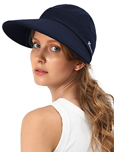 Sun Hats for Womens Wide Brim Visor UV Protection Dual Purpose Hat for Beach Summer Packable Hat(Navy)
