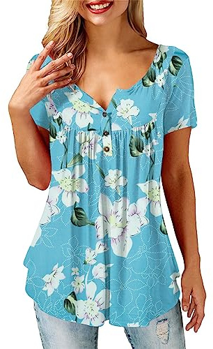 Beluring Women Casual V Neck Pleated Tunic Tops Shirts Blouse