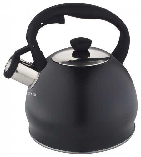Luckyberg Moderne Wasserkessel Induktion Pfeifkessel aus Edelstahl, Kleiner Teekessel für alle Kochplatten, Flötenkessel, Wasserkocher für Tee Kaffee, ca 2 L, (schwarz mat)