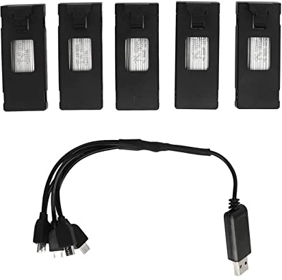 Sxhlseller Lot de 5 Batteries au Lithium 3,7 V 1800 mAh pour Drone RC avec câble de 5 en 1 pour Drone E88 E88PRO LsE525 E525 Pro, télécommande Portable, Accessoire de modèle