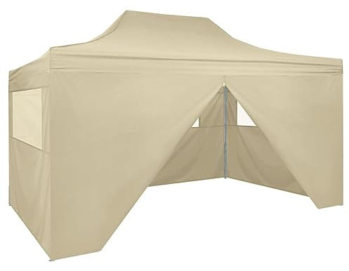 BaraSh Faltzelt Pop-Up mit 4 Seitenteilen 3 x 4,5 m Cremeweiß Pop Up Pavillon Pavillon Faltbar