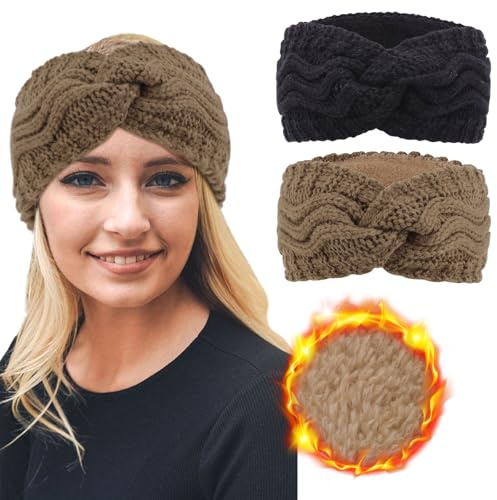 DRESHOW Diadema de Punto Cálido para Mujer Calentador de Orejas de Invierno Diademas de Ganchillo Bandas Gruesas para el Pelo de Lana