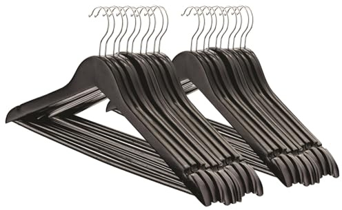 Harbour Housewares Strong Black Wooden Coat Hangers with 360 Degree Rotatory Hook | Pack of 20 | Wood Clothes Hangers with Round Trouser Bar and Non Slip Shoulder Notches Wardrobe Storage