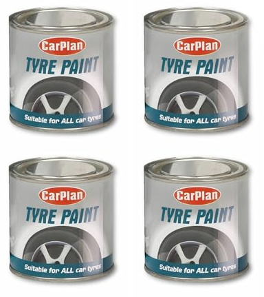 Pack of 4 Tetrosyl Carplan 250ML Tyre Wall Paint Black Specially formulated to provide a decorative black finish on your vehicles tyre side walls, mud flaps and other rubber components.