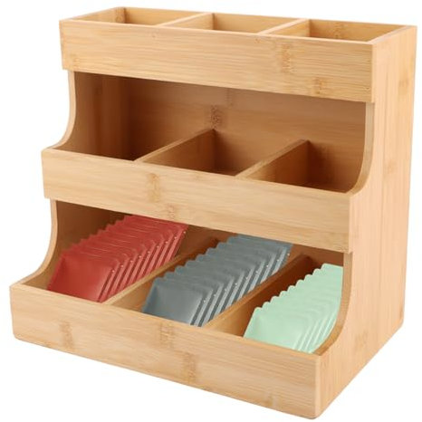 MUXHEL 26 x 17 x 24 cm, organizer per bustine da tè in bambù, scatola da tè in legno con 9 scomparti, porta bustine da tè in bambù, porta bustine da tè, organizer verticale