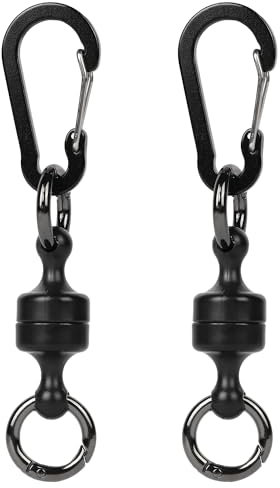 Portachiavi a sgancio rapido, supporto a rilascio magnetico, moschettone magnetico più forte per pesca a mosca, ganci in metallo, 2 pezzi, nero