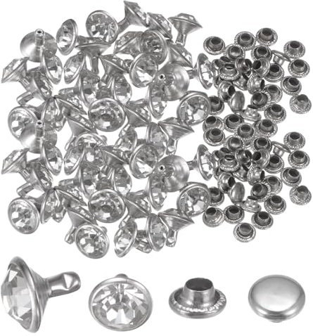 QUARKZMAN 200 Piezas de Remaches de Cristal de 10 mm, Remaches de Estrás Rápidos para Ropa, Cuero, Manualidades de Tela, Decoración de Artes y Manualidades, Blanco Transparente