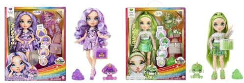 Rainbow High Fashion Doll with Slime & Pet - Violet (Purple) - 28 cm Shimmer Doll & Fashion Doll with Slime & Pet - Jade (Green) - 28 cm Shimmer Doll with Sparkle Slime, Magical Pet