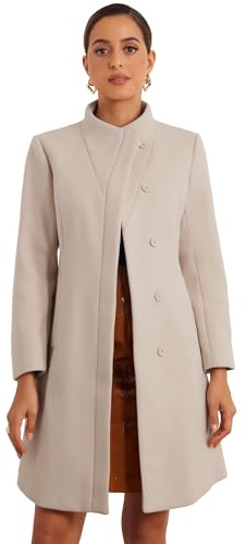 Allegra K Women Winter Wrap Collar Button Down Long Sleeve Peacoat