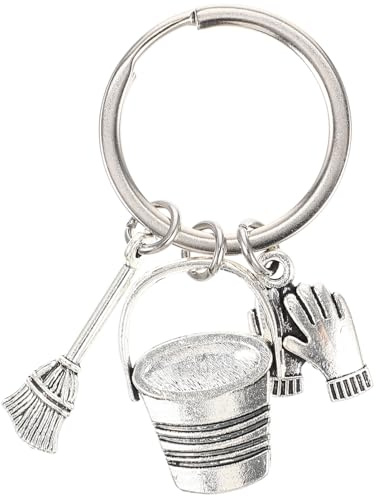 SAFIGLE Cleaning Staff Keychain Bucket Broom Keyring Bag Hanging Decoration Backpack Pendant Purse Keychain Accessory for Handbag Car Key 1 piece