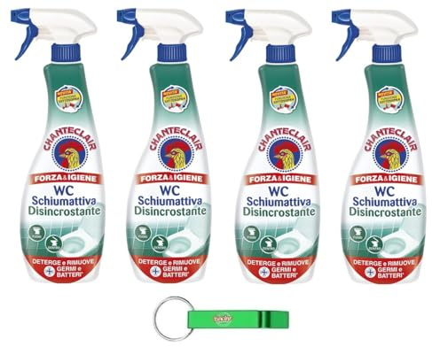 4x Chanteclair Forza & Igiene WC Schiumattiva Disincrostante - Schäumender und entkalkender Toilettenreiniger Reinigungsmittel Spray 625ml + Beni Culinari Kostenloser Schlüsselanhänger