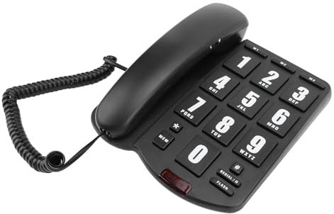 Téléphone à Grosses Touches pour Personnes âgées, Téléphone Fixe Filaire avec Numérotation à Une Touche, Volume Réglable, Haut-Parleur, Téléphone Mural pour Malentendants (Black)