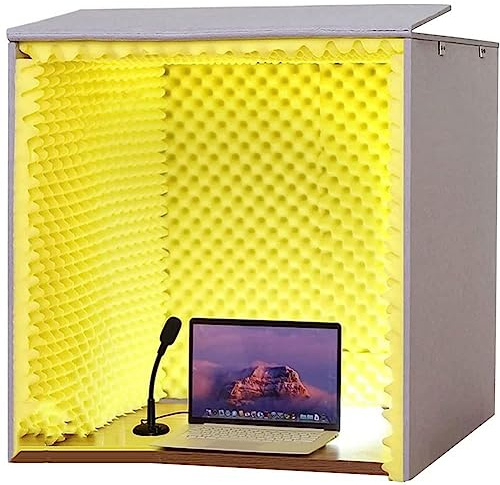 yudPinn Portable Soundproof Booth, Sound Proof Foam Panels, Vocal Sound Absorbing Shield, Microphone Soundproofing Acoustic Foam Panel for Desktop Studio Vocal Audio Music Recording yellow