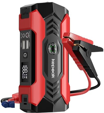 KEPEAK Auto Starthilfe Powerbank für PWK 6L Benzin, Starter Powerbank 12000MAH 12V mit LED Taschenlampe und USB-C, Batterie Booster Jump Starter mit Starthilfekabel