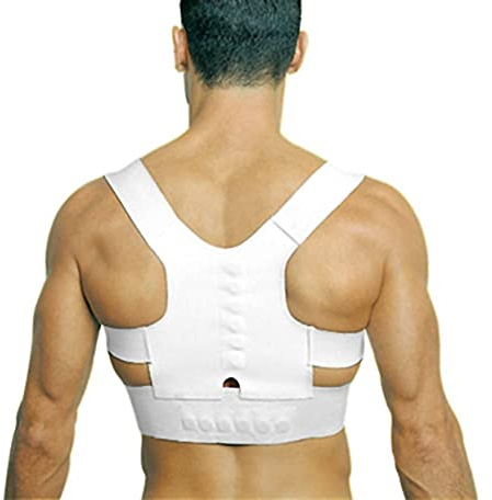 QGKWJP Soporte de corrección de postura de espalda, cinturón de respaldo ajustable, protector de hombro, corsé para aliviar el dolor, para adultos y niños (color: blanco, tamaño: mediano)