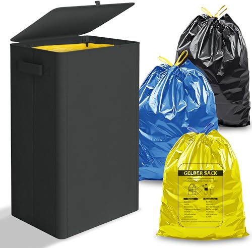 iEGrow Gelber Sack Ständer Mülleimer 100L, Mülleimer mit Deckel, Müllsackständer für Gelbe Säcke, Reißverschlussdesign zum einfachen Entfernen, Behälter für Küche & Haushal [Ohne Müllsäcke]