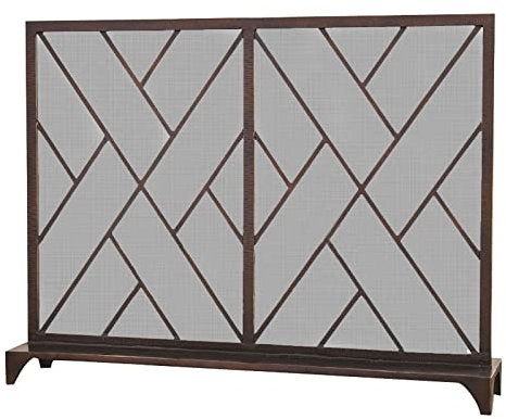 ZXXDSMYF Fireplace Screen Retro Style Metal Grid Fireplace Screen Fire Fence Door Wrought Iron Spark Protection Screen Interior Panel Home Decoration Fireplace Spark Mesh, Black
