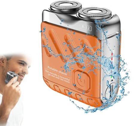 Mini Shaver, Mini-Elektrorasierer, Bartrasierer für Männer Ipx7 Wasserdicht, Shaver Mini und tragbare Koffer Design Double-Ring Magnetic Cutter, Elektrischer Tragbarer Bartschneider (Orange)