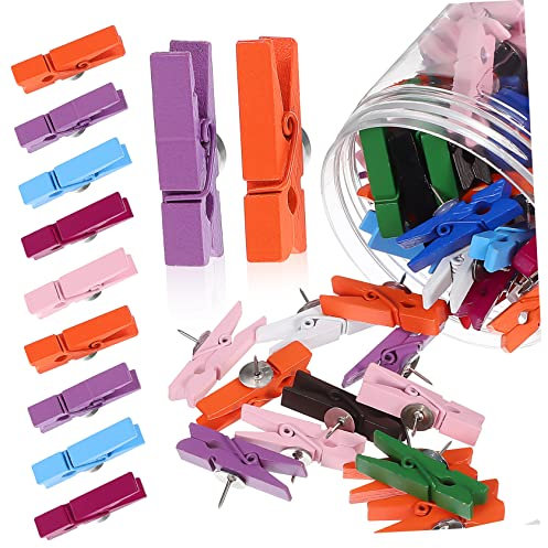 GETAJGHSD Puntine da Disegno Clip di Legno Colorate, Mollette a Pressione per Bacheche di Sughero, Set da 100 Pezzi Contenitore per Foto, Appunti e Lavori Creativi